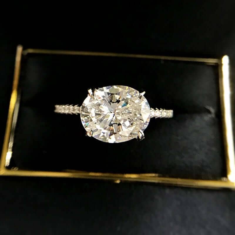 Elegant Oval Cut Simulated Diamond Engagement Ring-Black Diamonds New York