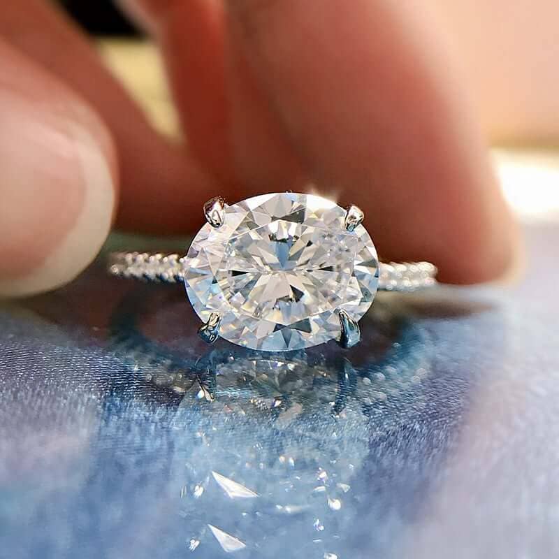 Elegant Oval Cut Sona Simulated Diamond Engagement Ring-Black Diamonds New York