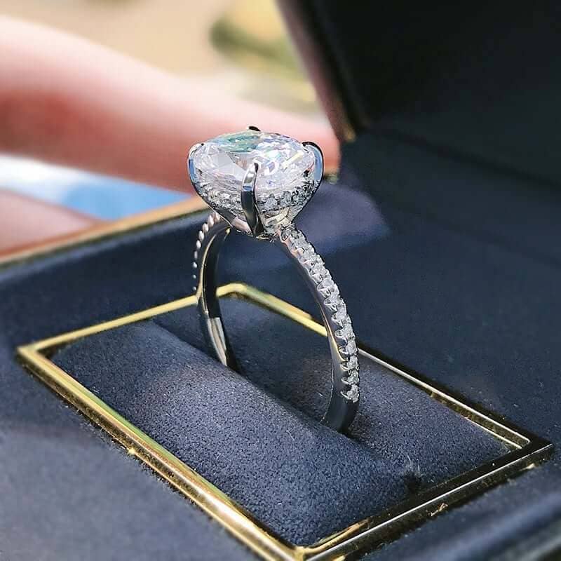 Elegant Oval Cut Sona Simulated Diamond Engagement Ring-Black Diamonds New York