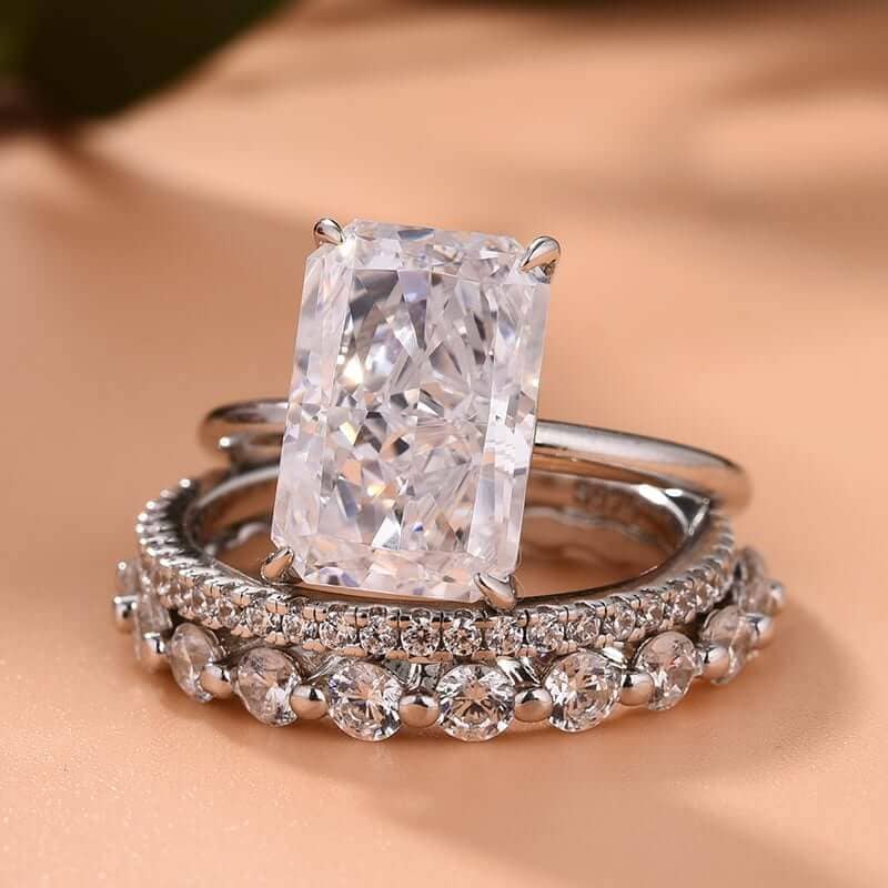 Elegant Radiant Cut Sona Simulated Diamond 3PC Ring Set-Black Diamonds New York