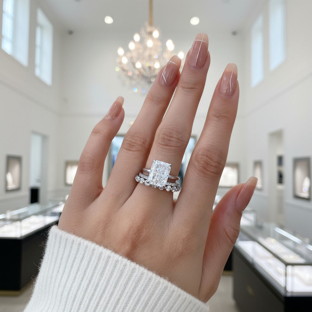 Elegant Radiant Cut Simulated Diamond Option 3PC Ring Set-Black Diamonds New York