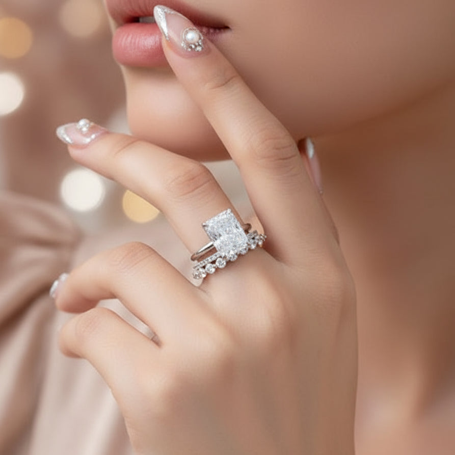 Elegant Radiant Cut Simulated Diamond 3PC Ring Set-Black Diamonds New York