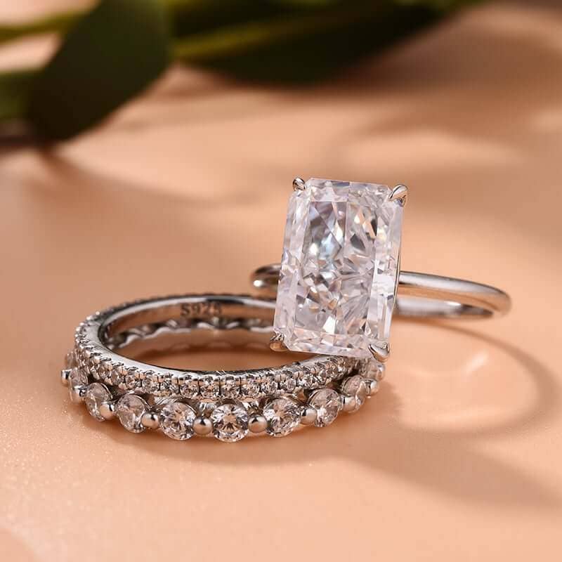Elegant Radiant Cut Sona Simulated Diamond 3PC Ring Set-Black Diamonds New York