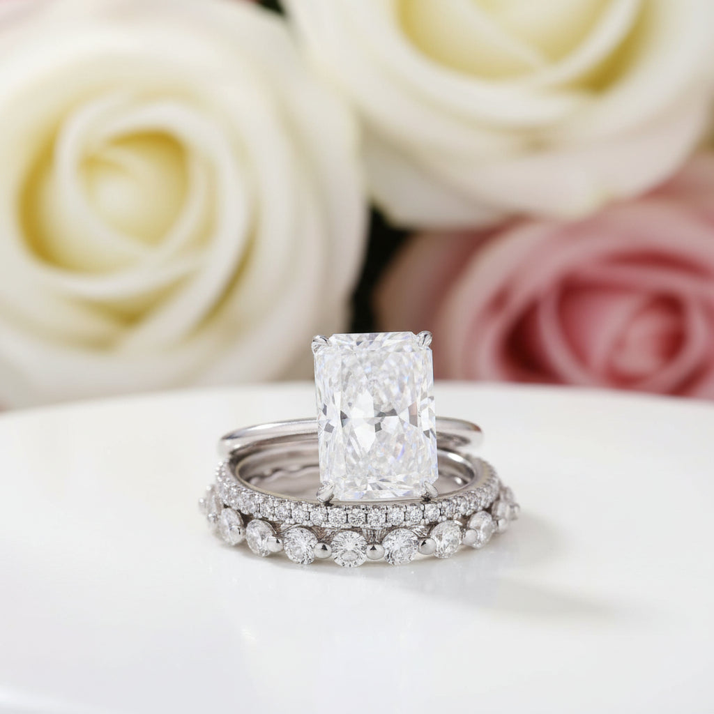 Elegant Radiant Cut Simulated Diamond 3PC Ring Set-Black Diamonds New York