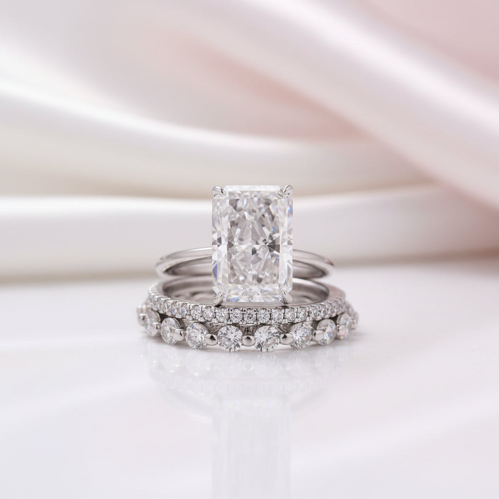 Elegant Radiant Cut Simulated Diamond Option 3PC Ring Set-Black Diamonds New York