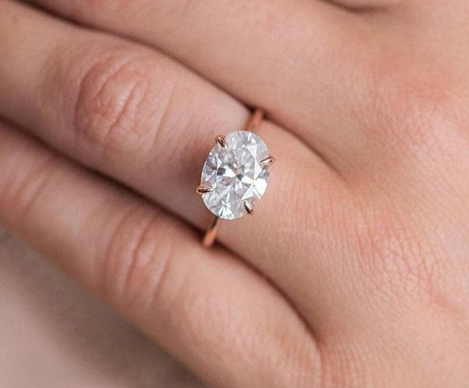 Elegant Rose Gold Oval Cut Simulated Diamond Option Engagement Ring-Black Diamonds New York