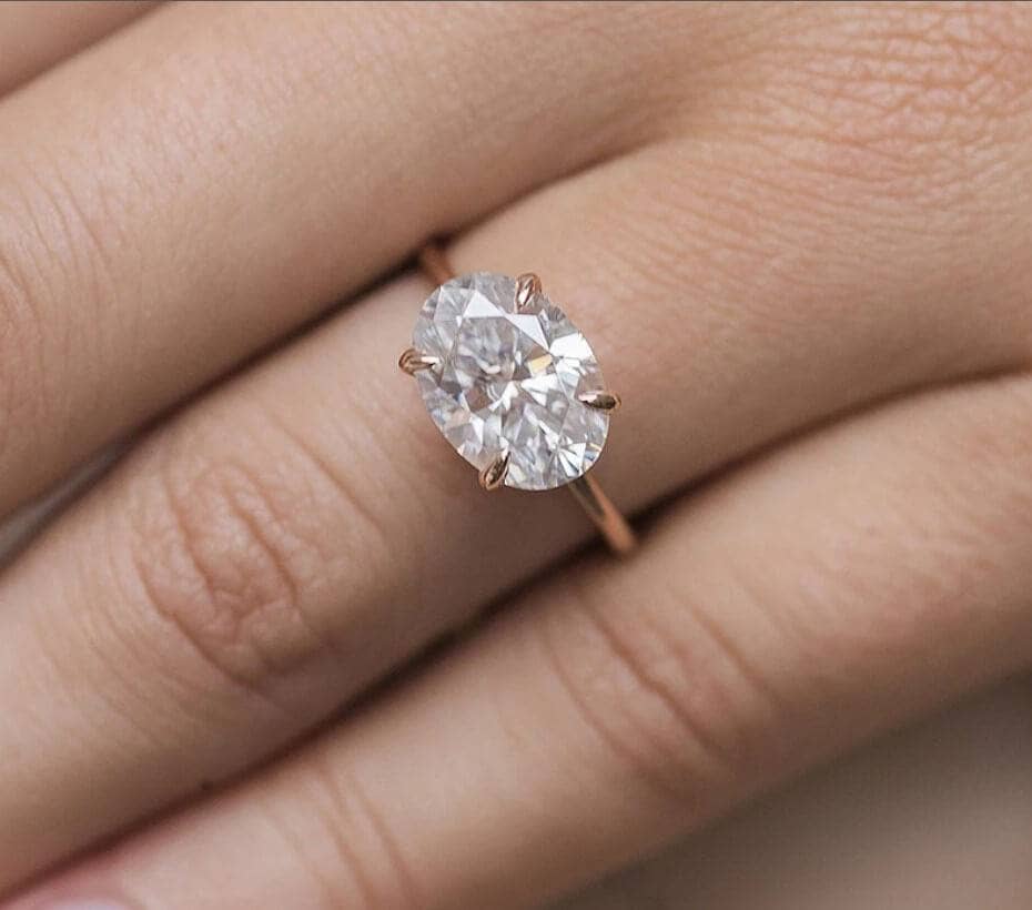 Elegant Rose Gold Oval Cut Sona Simulated Diamond Engagement Ring-Black Diamonds New York
