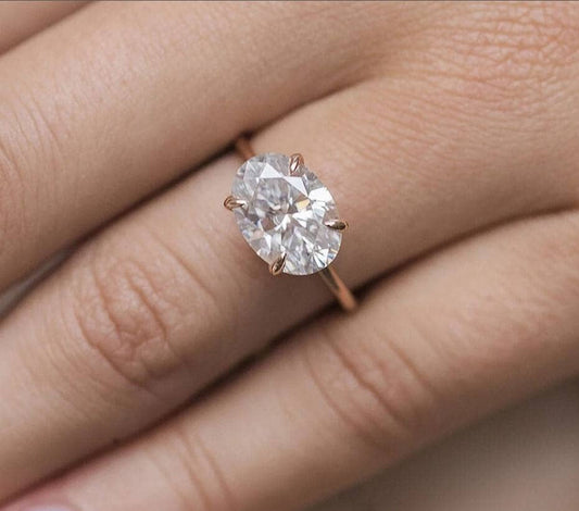 Elegant Rose Gold Oval Cut Simulated Diamond Engagement Ring-Black Diamonds New York