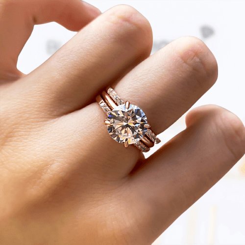 Elegant Rose Gold Round Cut 3PC Wedding Ring Set-Black Diamonds New York
