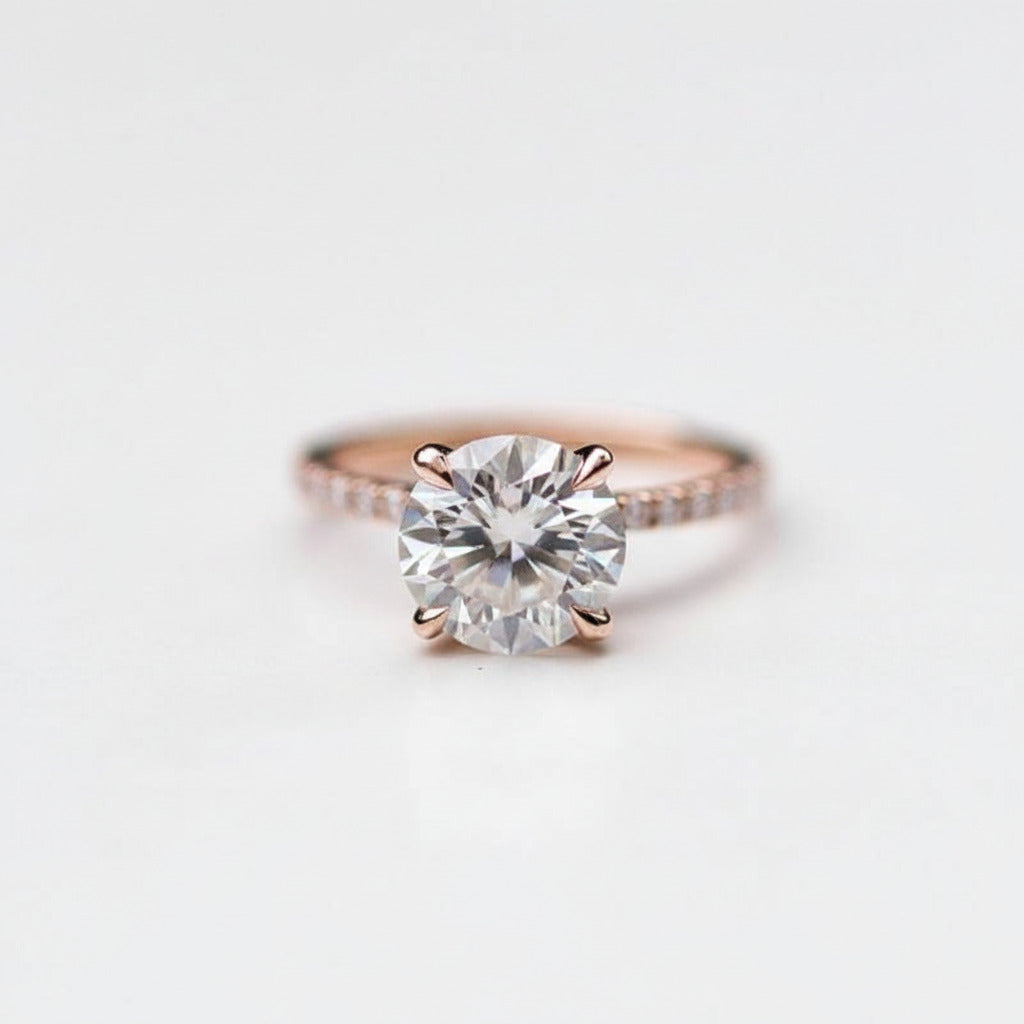 Elegant Rose Gold Round Cut 3PC Wedding Set-Black Diamonds New York