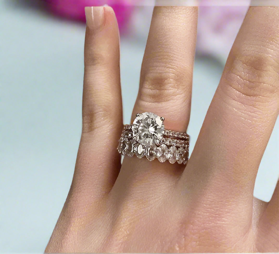 Elegant Rose Gold Round Cut 3PC Wedding Set-Black Diamonds New York