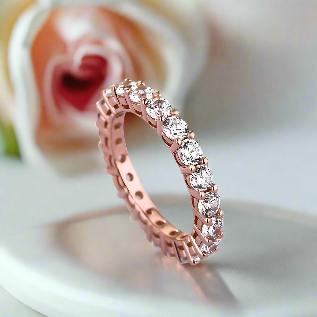 Elegant Rose Gold Round Cut Women's Stackable Wedding Band-Black Diamonds New York