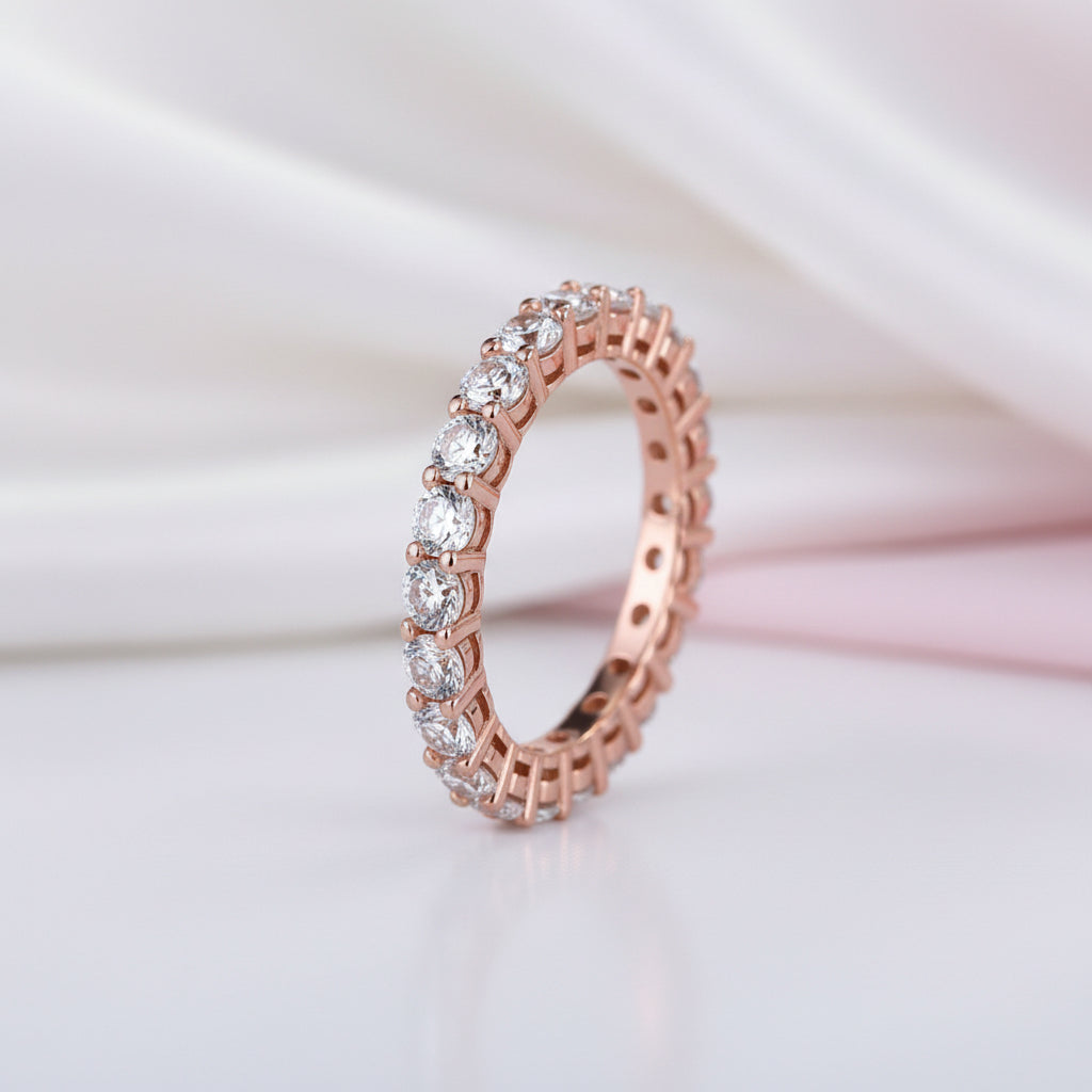 Elegant Rose Gold Round Cut Women's Stackable Wedding Band-Black Diamonds New York
