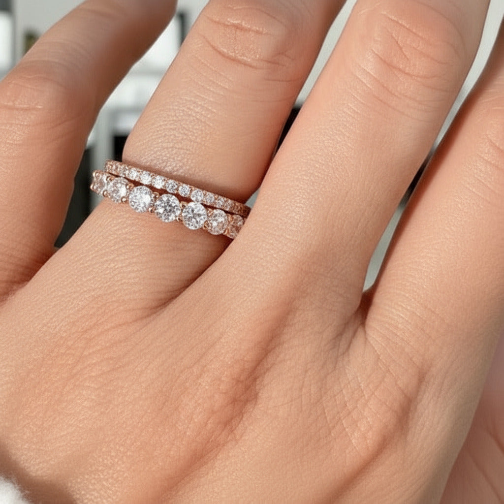 Elegant Rose Gold Wedding Band Set-Black Diamonds New York