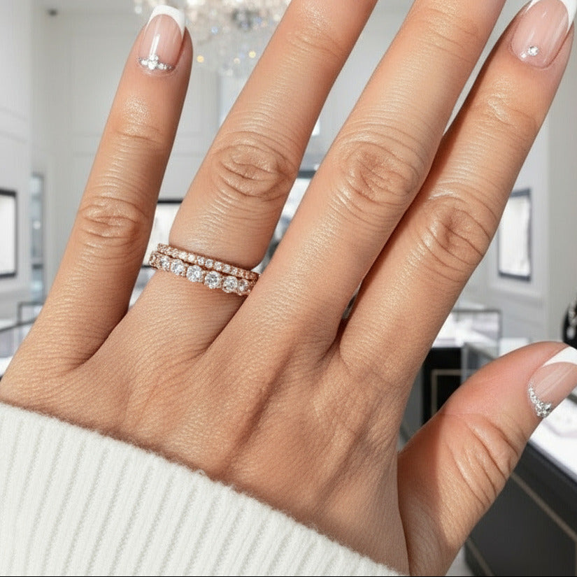 Elegant Rose Gold Wedding Band Set-Black Diamonds New York