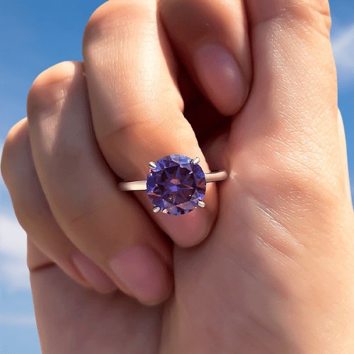 Elegant Round Cut Amethyst Purple Engagement Ring - Black Diamonds New York