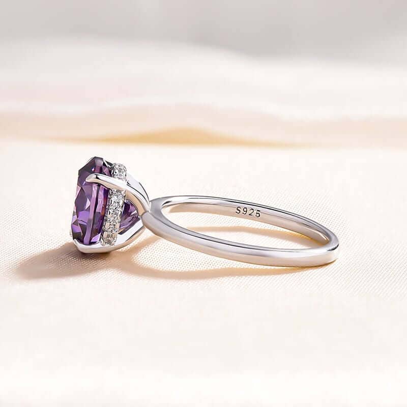 Elegant Round Cut Amethyst Purple Engagement Ring-Black Diamonds New York