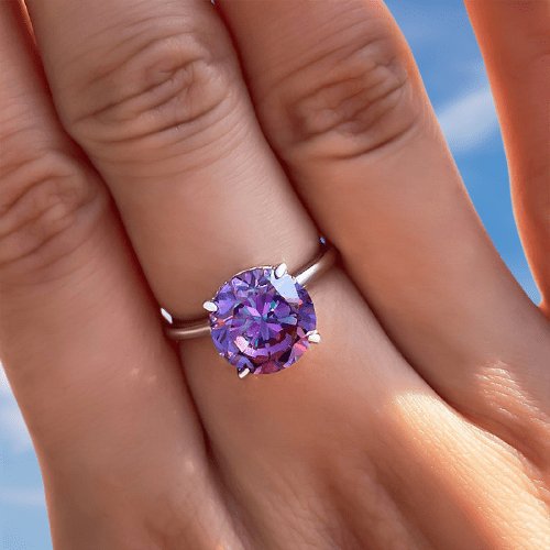 Elegant Round Cut Amethyst Purple Engagement Ring-Black Diamonds New York