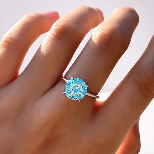 Elegant Round Cut Light Aquamarine Blue Engagement Ring - Black Diamonds New York