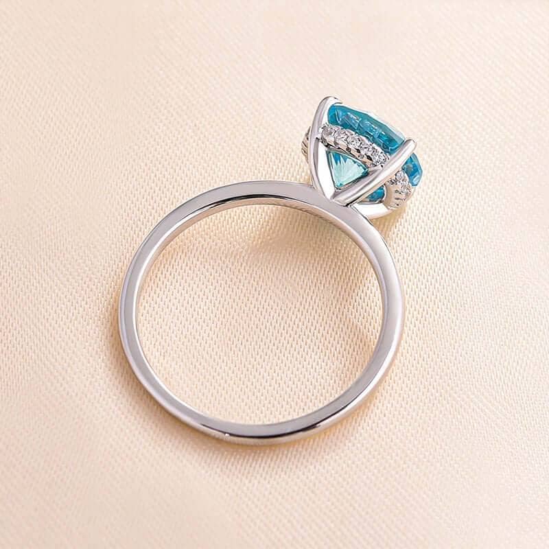 Elegant Round Cut Light Aquamarine Blue Engagement Ring-Black Diamonds New York