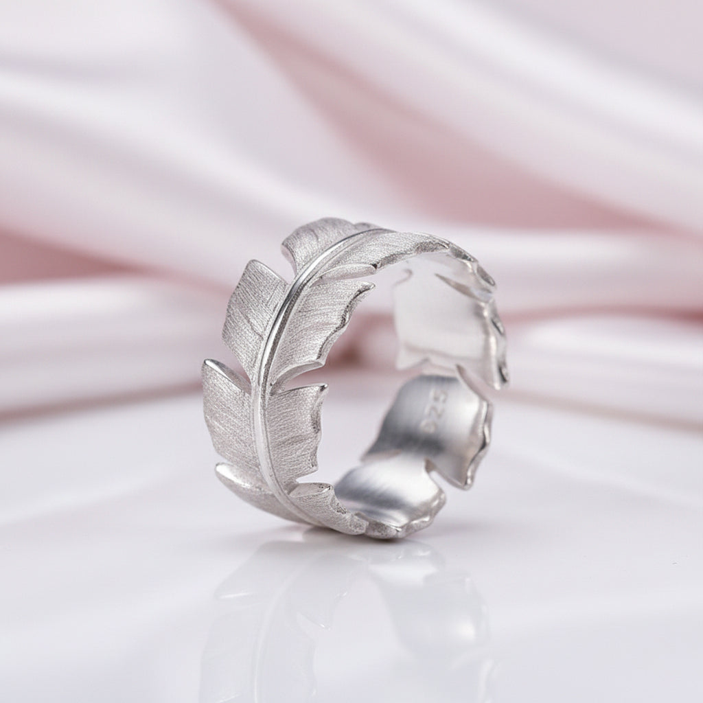 Elegant Soft Feather Ring-Black Diamonds New York
