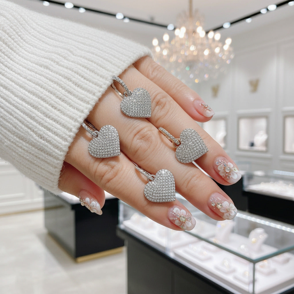 Elegant Temperament Heart-shaped Pave Drop Earrings-Black Diamonds New York