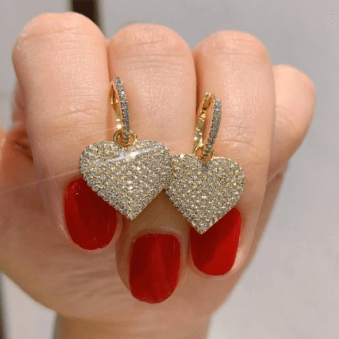 Elegant Temperament Heart-shaped Pave Drop Earrings-Black Diamonds New York