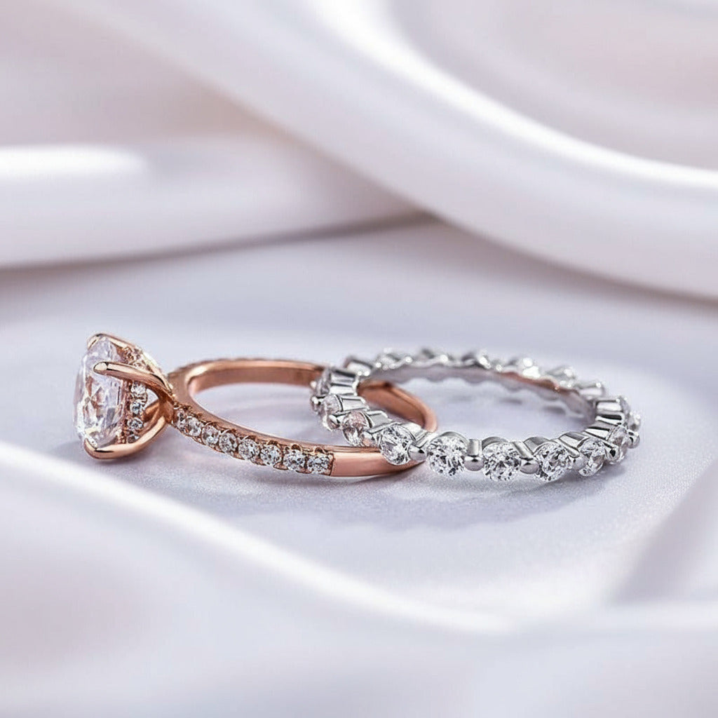 Elegant Two Tone Classic Round Cut Wedding Set-Black Diamonds New York