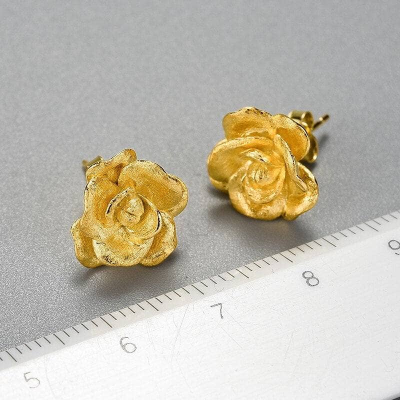 Elegant Vintage Camellia Flower Stud Earrings-Black Diamonds New York