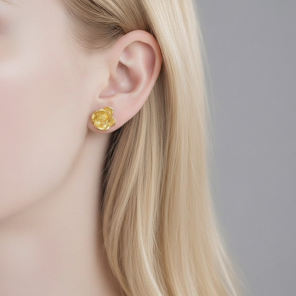 Elegant Vintage Camellia Flower Stud Earrings-Black Diamonds New York