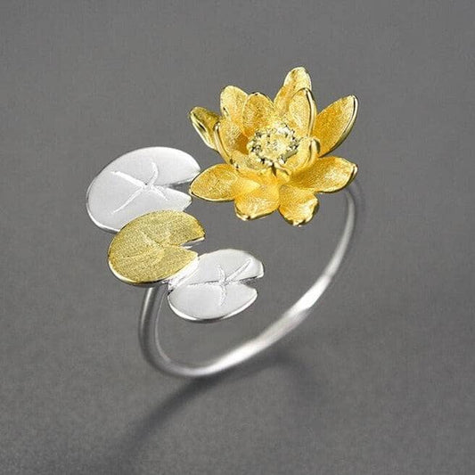 Elegant Water Lily Flower Adjustable Ring-Black Diamonds New York