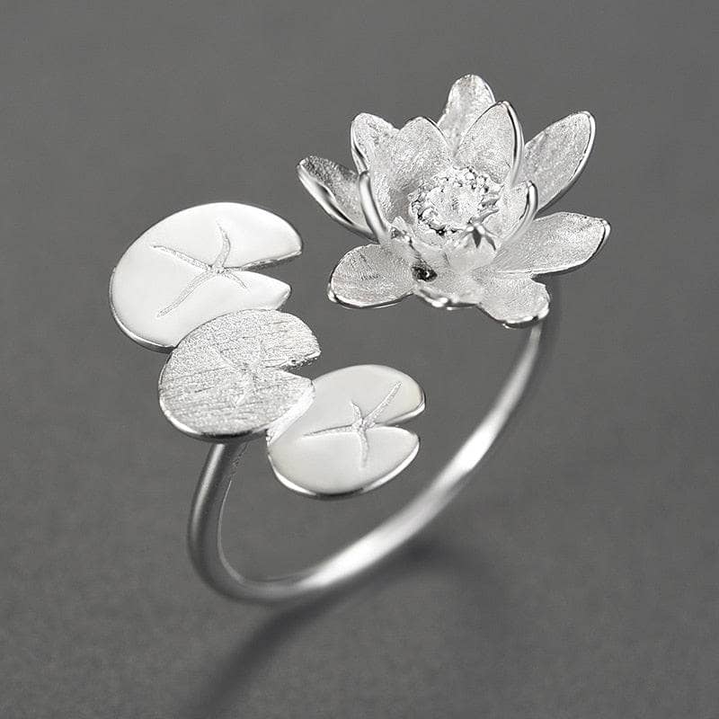 Elegant Water Lily Flower Adjustable Ring-Black Diamonds New York