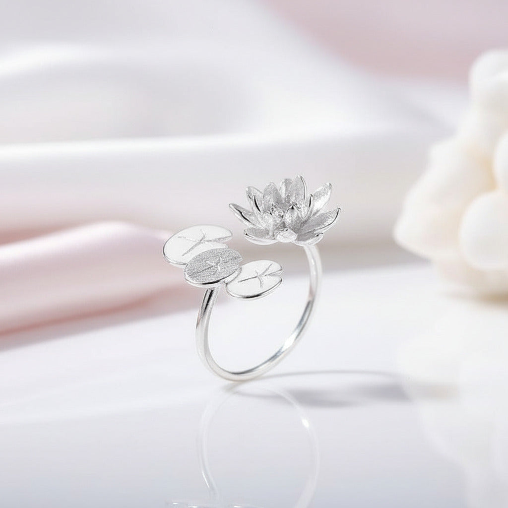 Elegant Water Lily Flower Adjustable Ring from Black Diamonds New York