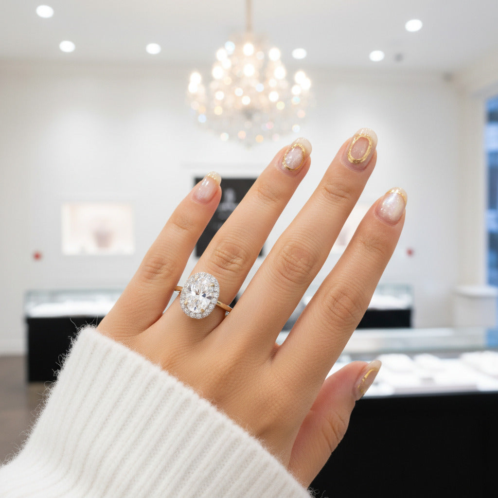 Elegant Yellow Gold Oval Cut Halo Engagement Ring-Black Diamonds New York