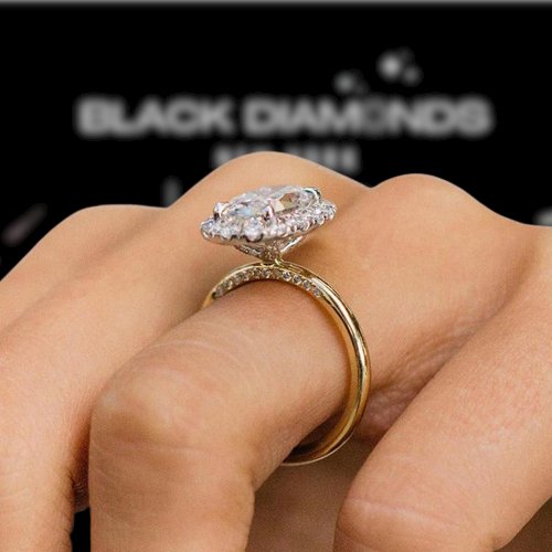 Elegant Yellow Gold Oval Cut Halo Engagement Ring-Black Diamonds New York