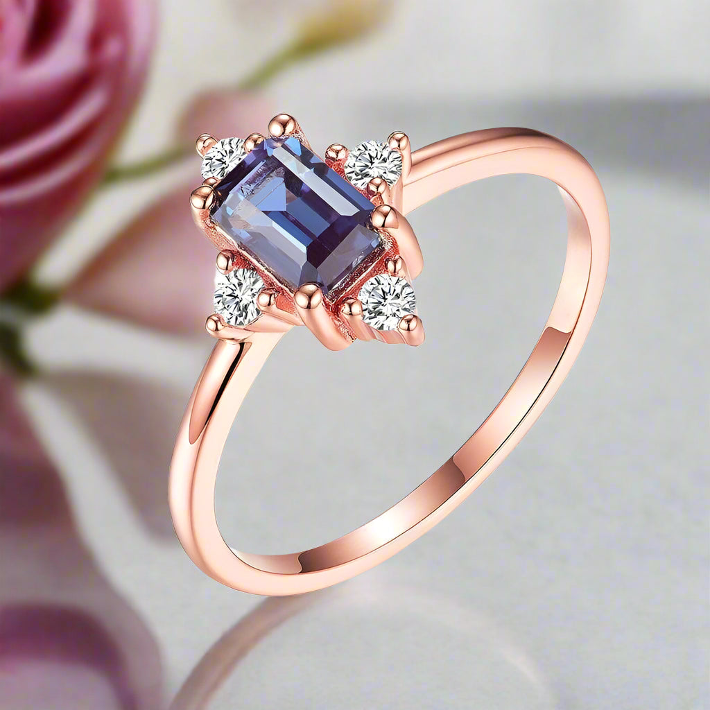 Emerald Cut Alexandrite Luxury Ring-Black Diamonds New York