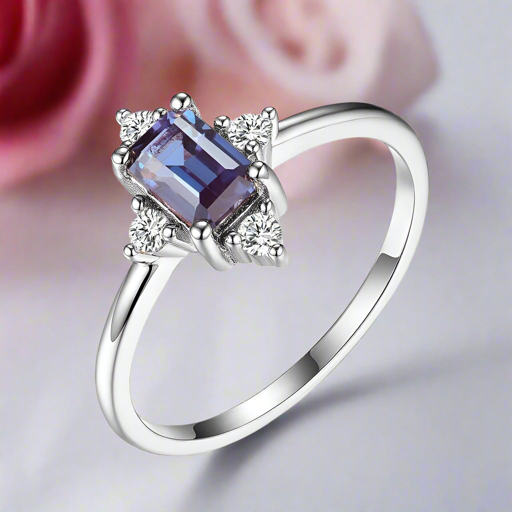 Emerald Cut Alexandrite Luxury Ring-Black Diamonds New York