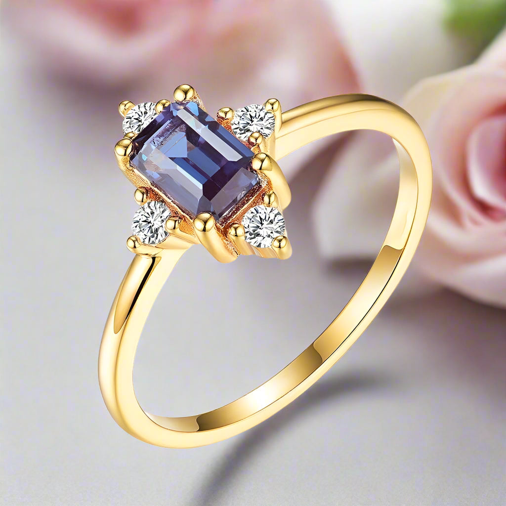 Emerald Cut Alexandrite Luxury Ring-Black Diamonds New York