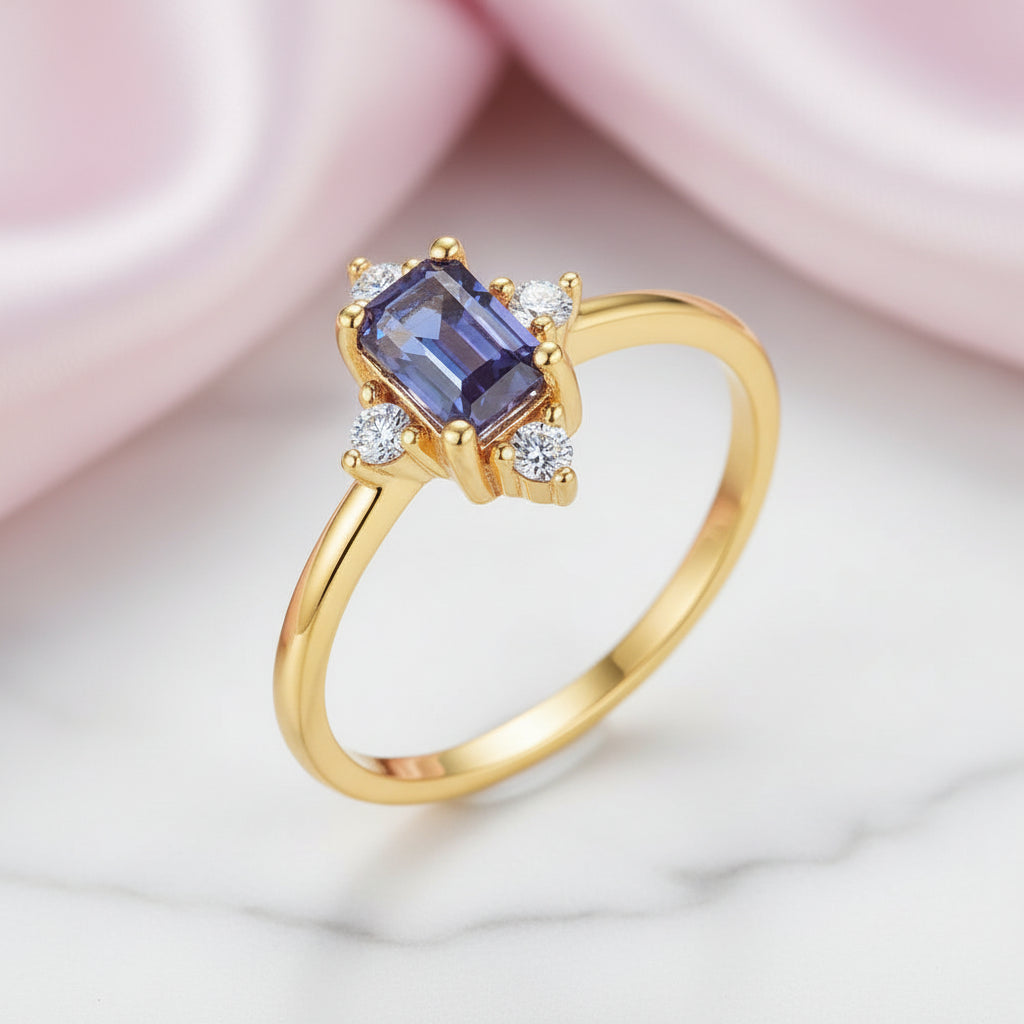 Emerald Cut Alexandrite Luxury Ring-Black Diamonds New York