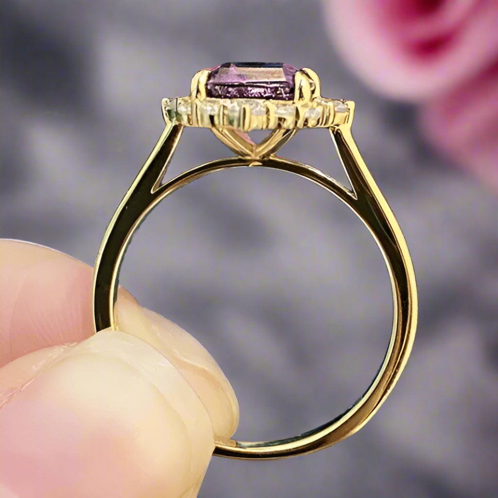 Emerald Cut Amethyst Purple Halo Engagement Ring-Black Diamonds New York