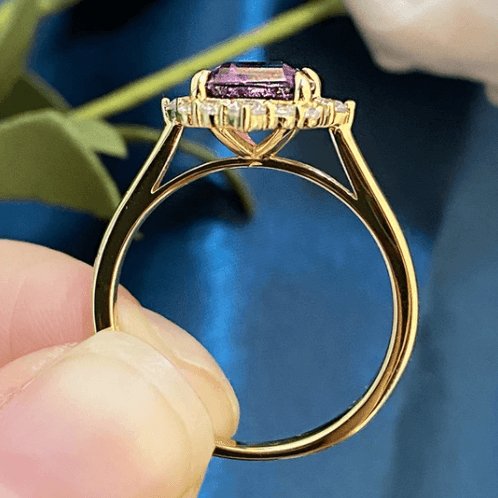 Emerald Cut Amethyst Purple Halo Engagement Ring-Black Diamonds New York
