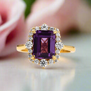 Emerald Cut Amethyst Purple Halo Engagement Ring-Black Diamonds New York