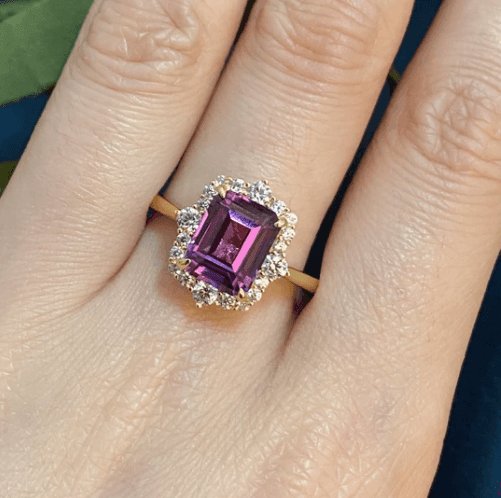 Emerald Cut Amethyst Purple Halo Engagement Ring - Black Diamonds New York