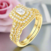 Emerald Cut Diamond Double Halo Engagement Ring Set-Black Diamonds New York