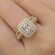 Emerald Cut Diamond Double Halo Engagement Ring Set-Black Diamonds New York