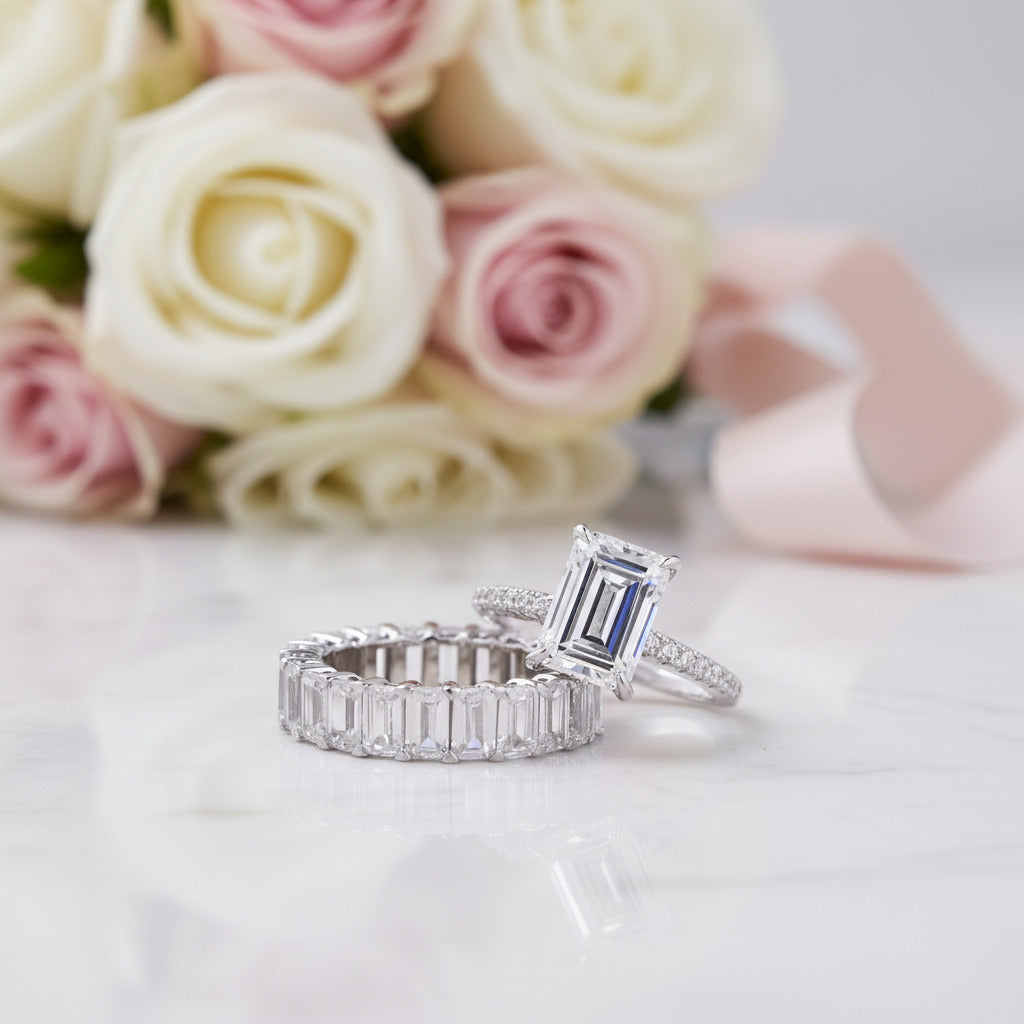 Emerald Cut Engagement Ring and Wedding Band – Black Diamonds New York