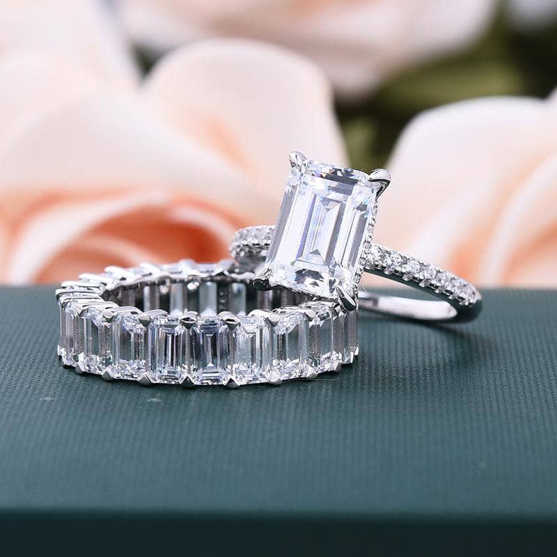 Emerald Cut Engagement Ring and Wedding Band - Black Diamonds New York
