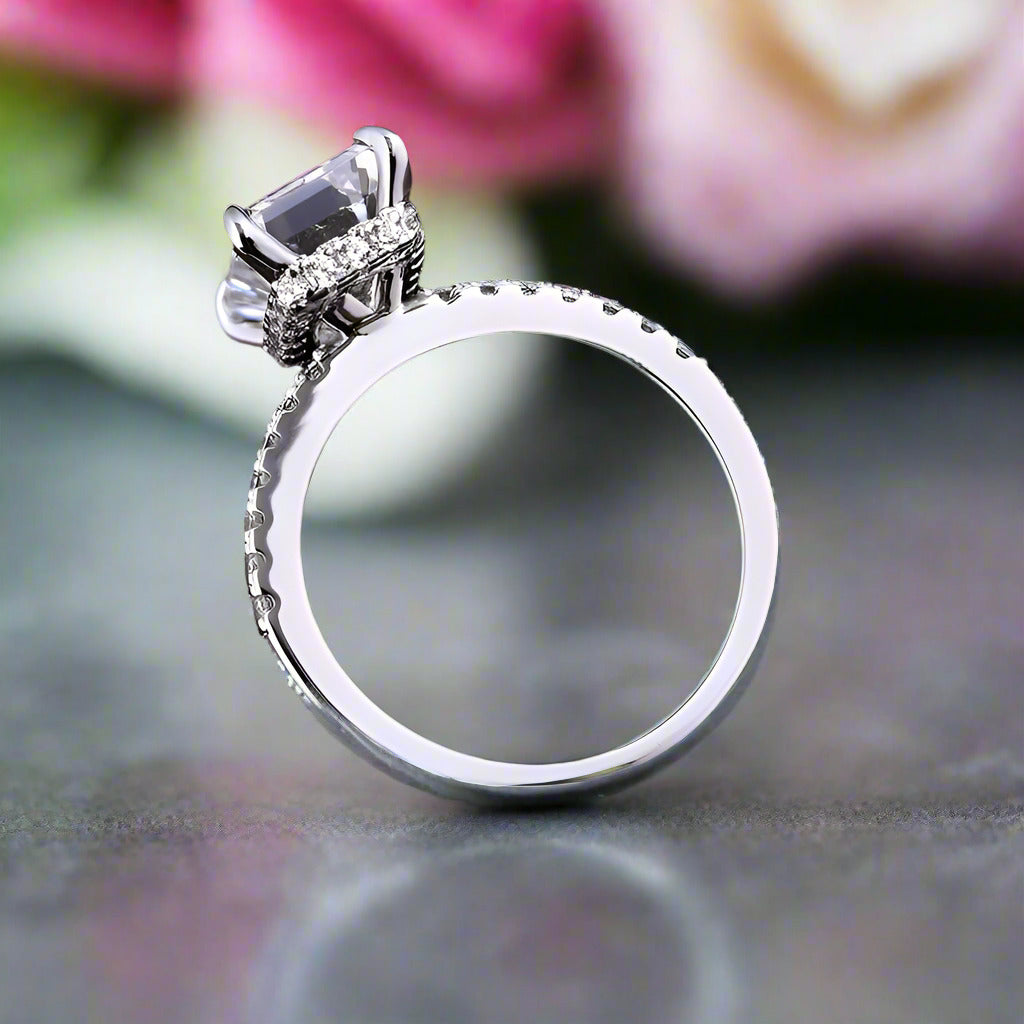 Emerald Cut Engagement Ring and Wedding Band-Black Diamonds New York