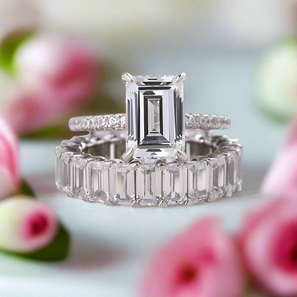 Emerald Cut Engagement Ring and Wedding Band-Black Diamonds New York
