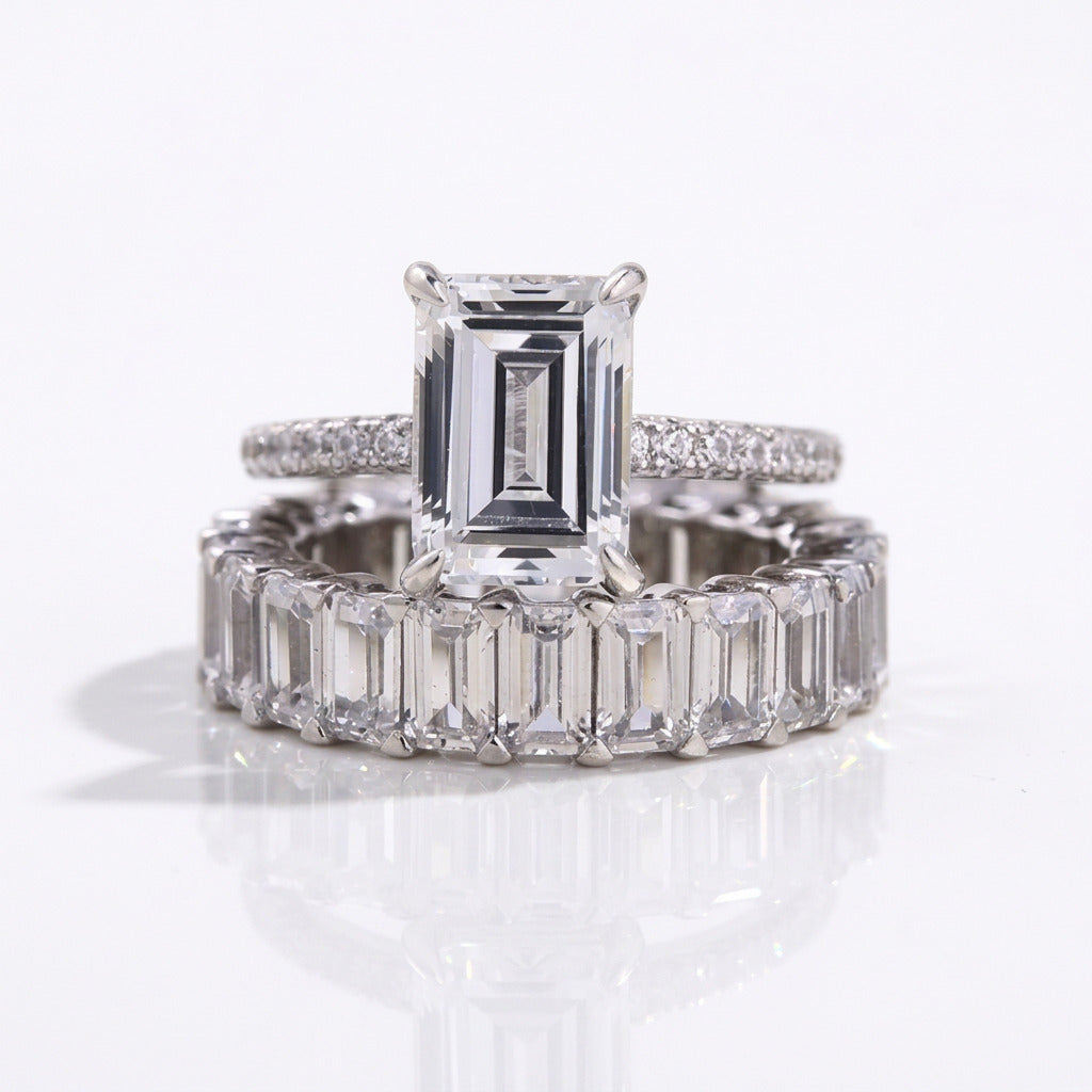Emerald Cut Engagement Ring and Wedding Band-Black Diamonds New York